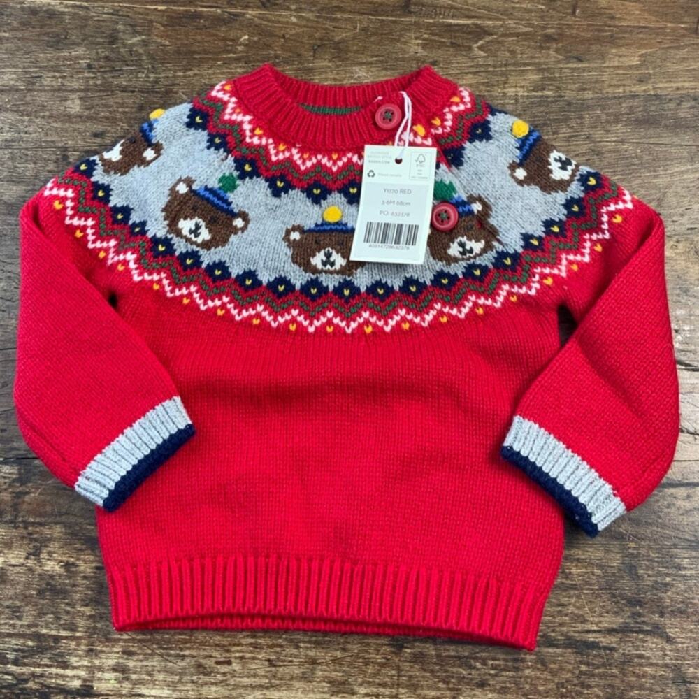 Baby Boden Fair Isle Wool Bear Sweater NWT size 3-6 mo
